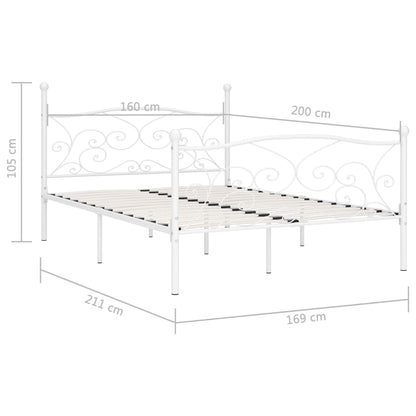 White Metal Bed Frame with Slatted Base - 160x200 cm