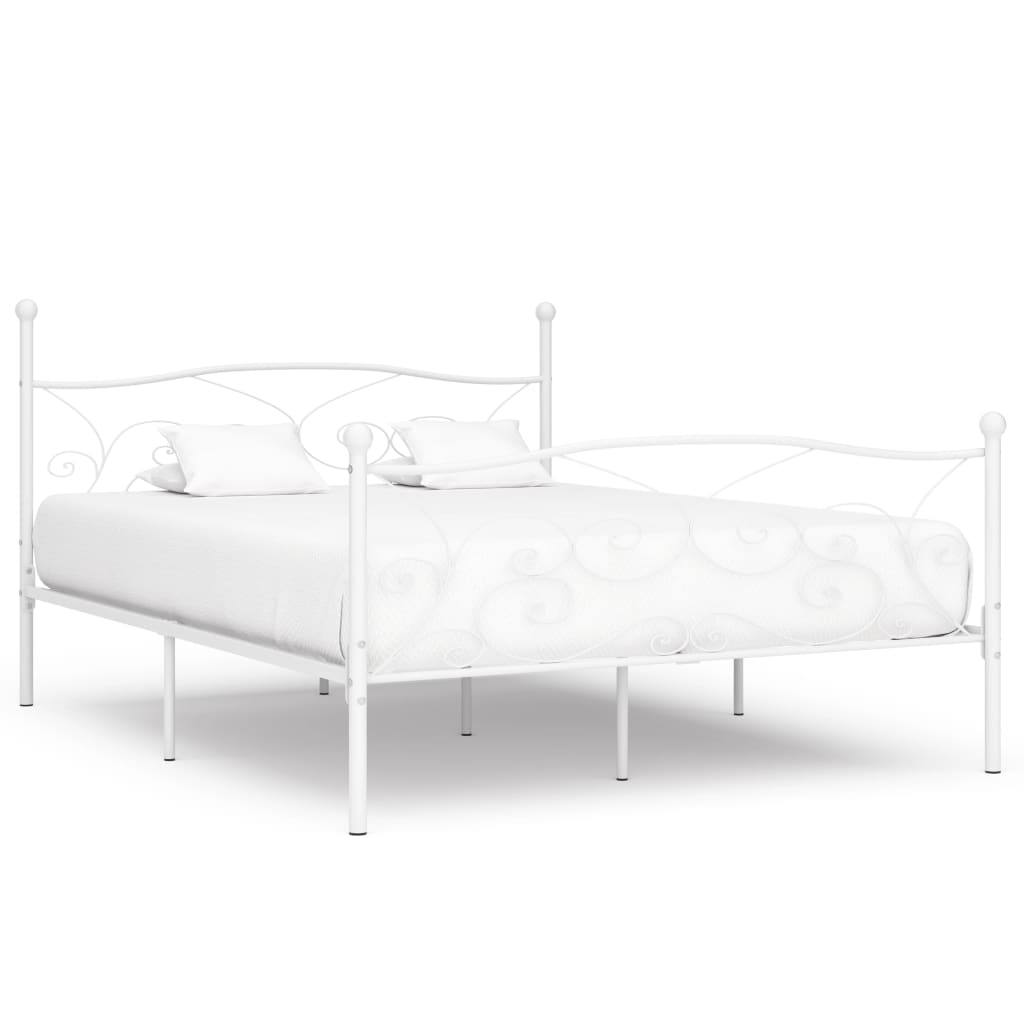 White Metal Bed Frame 180x200cm - Super King Slatted Base