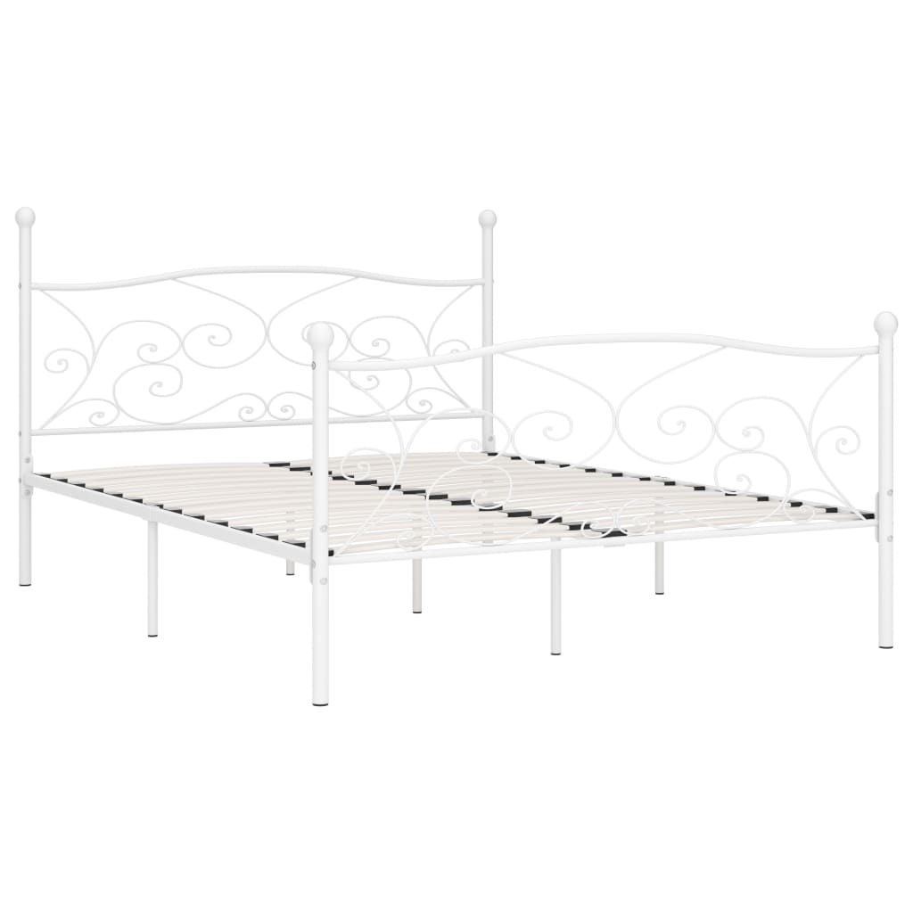White Metal Bed Frame 180x200cm - Super King Slatted Base