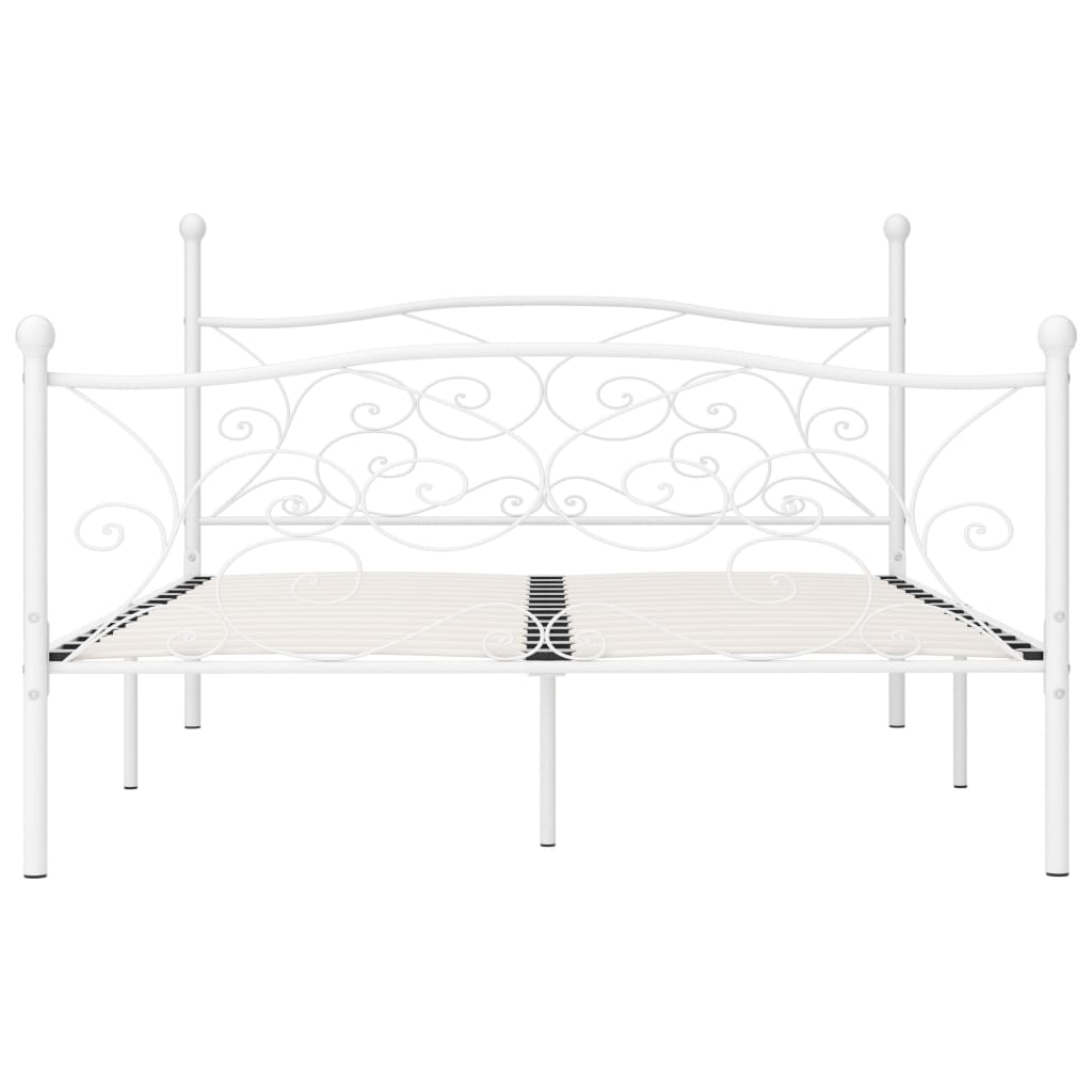 White Metal Bed Frame 180x200cm - Super King Slatted Base