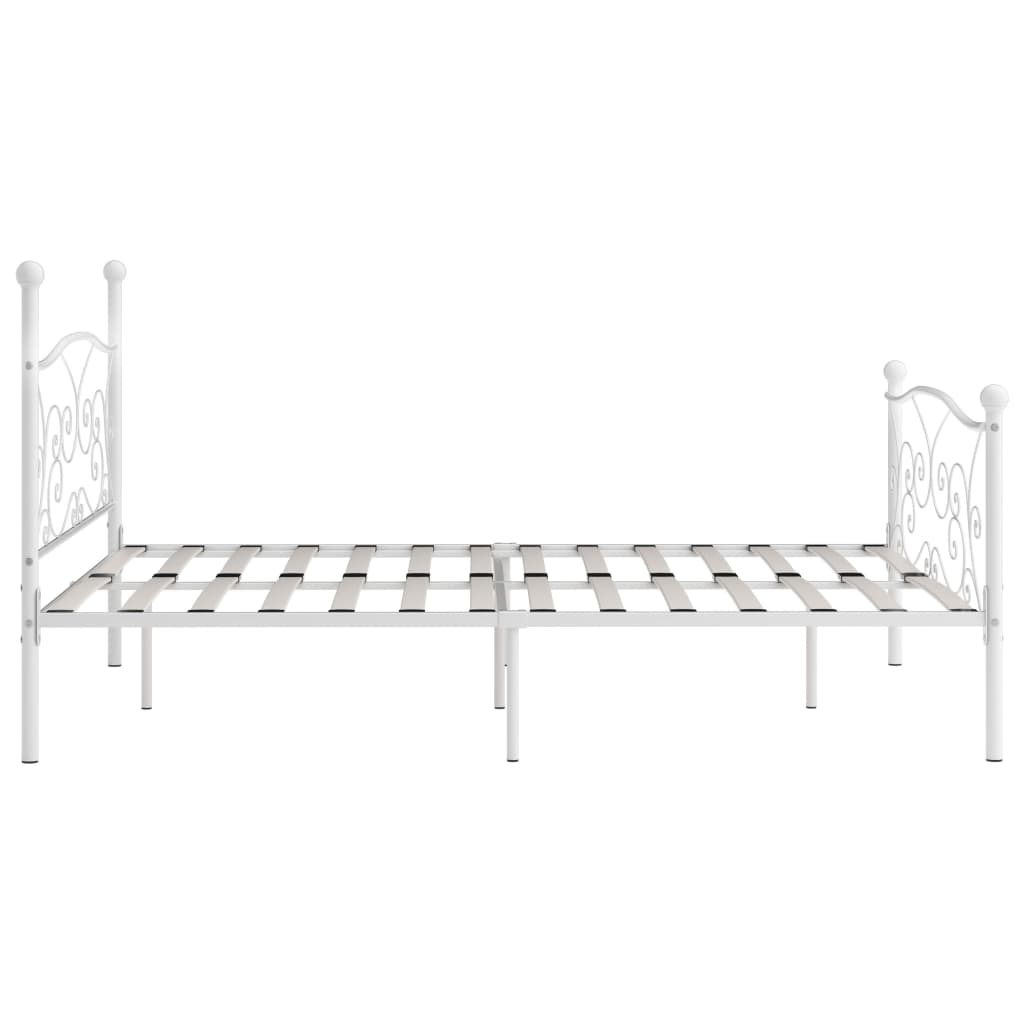 White Metal Bed Frame 180x200cm - Super King Slatted Base