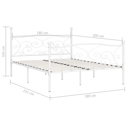 White Metal Bed Frame 180x200cm - Super King Slatted Base