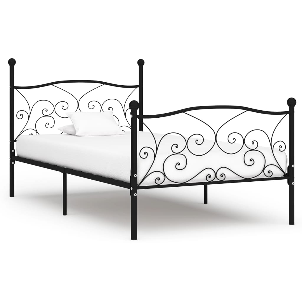 Black Metal Bed Frame with Slatted Base 90x200 cm - No Mattress