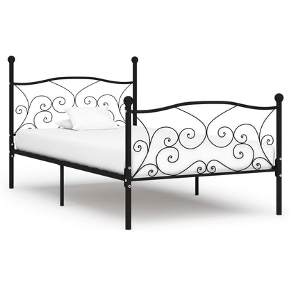 Black Metal Bed Frame with Slatted Base 90x200 cm - No Mattress