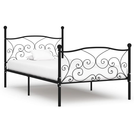 Black Metal Bed Frame with Slatted Base 90x200 cm - No Mattress