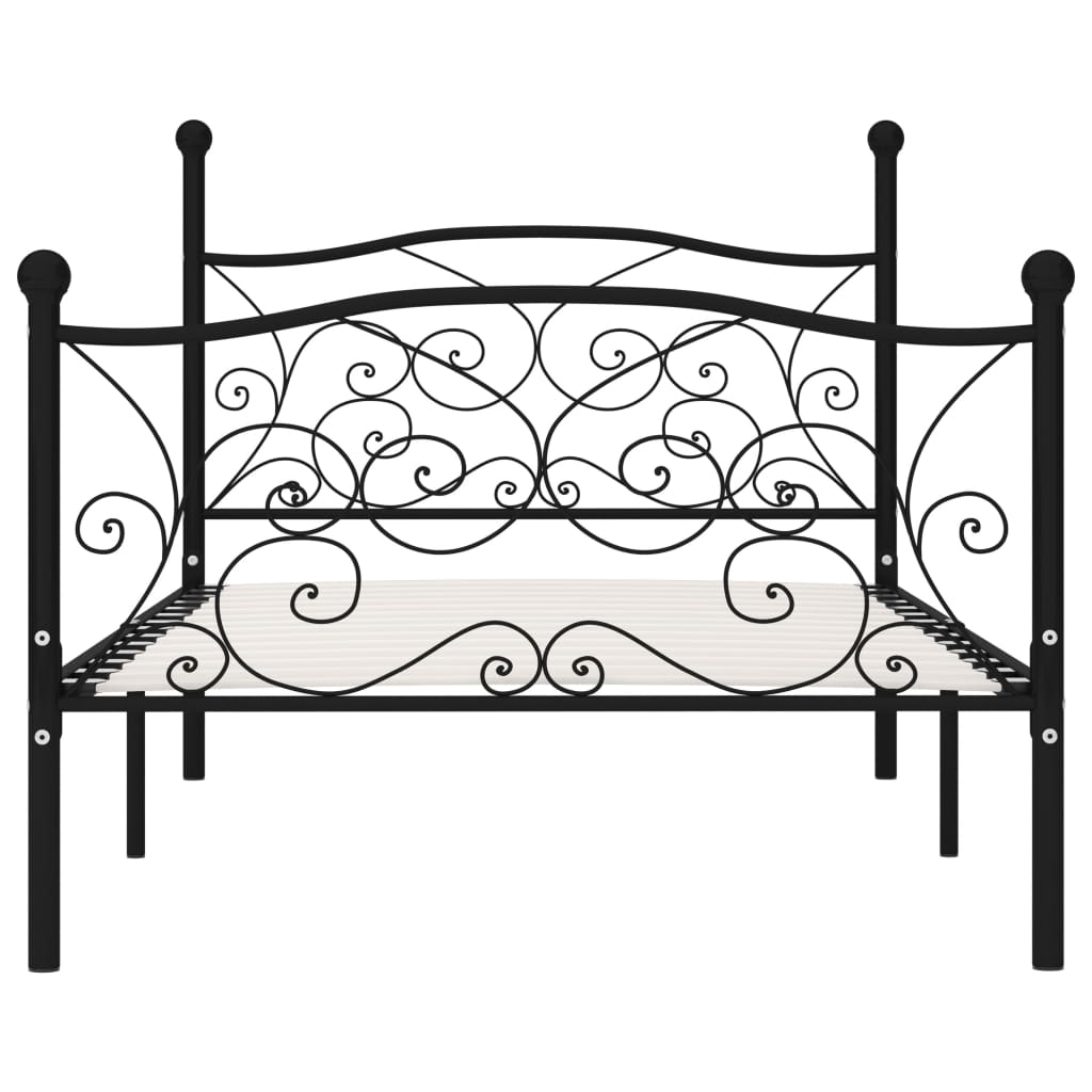 Black Metal Bed Frame with Slatted Base 90x200 cm - No Mattress