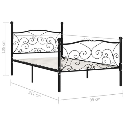 Black Metal Bed Frame with Slatted Base 90x200 cm - No Mattress