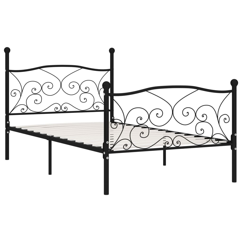 Black Metal Slatted Bed Frame 100x200 cm - No Mattress Included