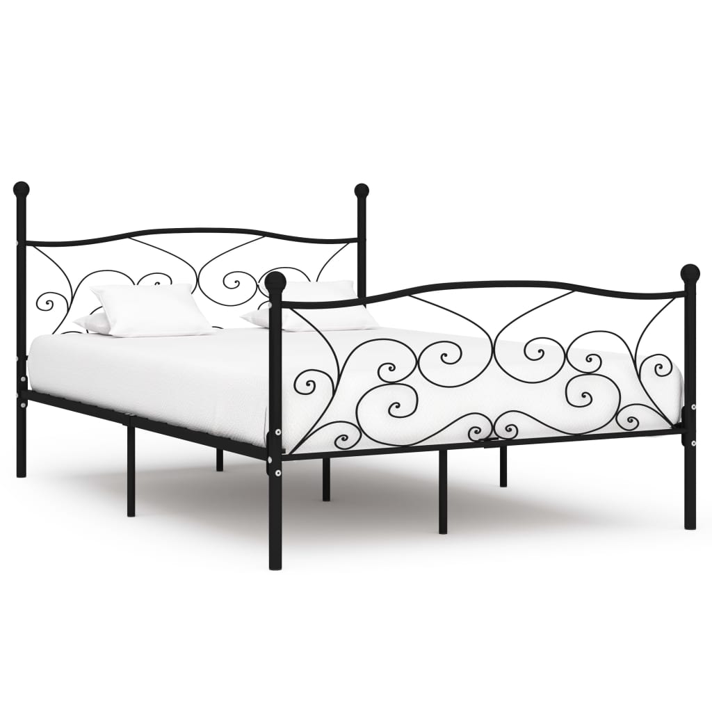 Black Metal Bed Frame with Slatted Base, 120x200 cm