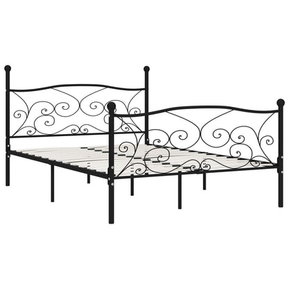 Black Metal Bed Frame with Slatted Base, 120x200 cm
