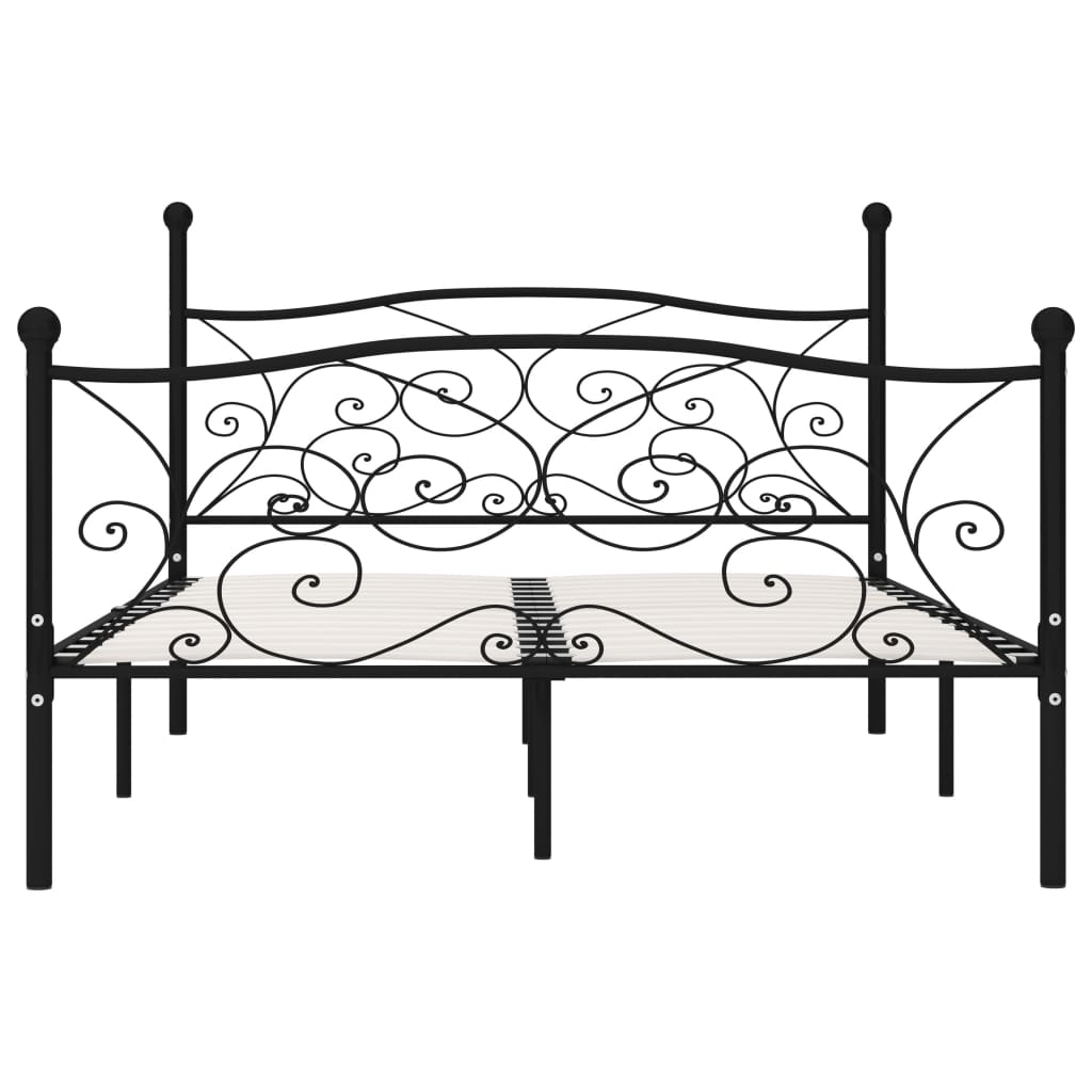 Black Metal Bed Frame with Slatted Base, 120x200 cm