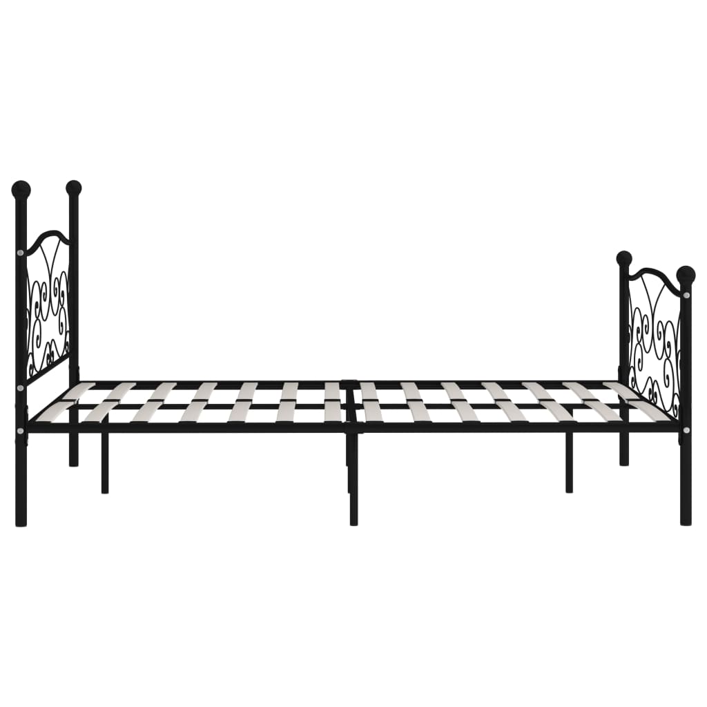 Black Metal Bed Frame with Slatted Base, 120x200 cm