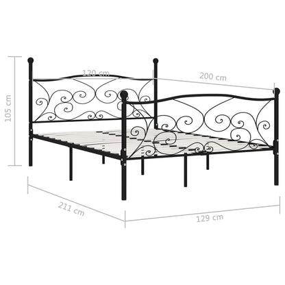 Black Metal Bed Frame with Slatted Base, 120x200 cm
