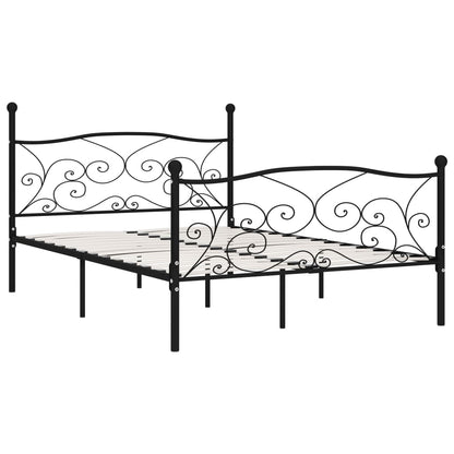 Black Metal Bed Frame 140x200 cm with Slatted Base (No Mattress)