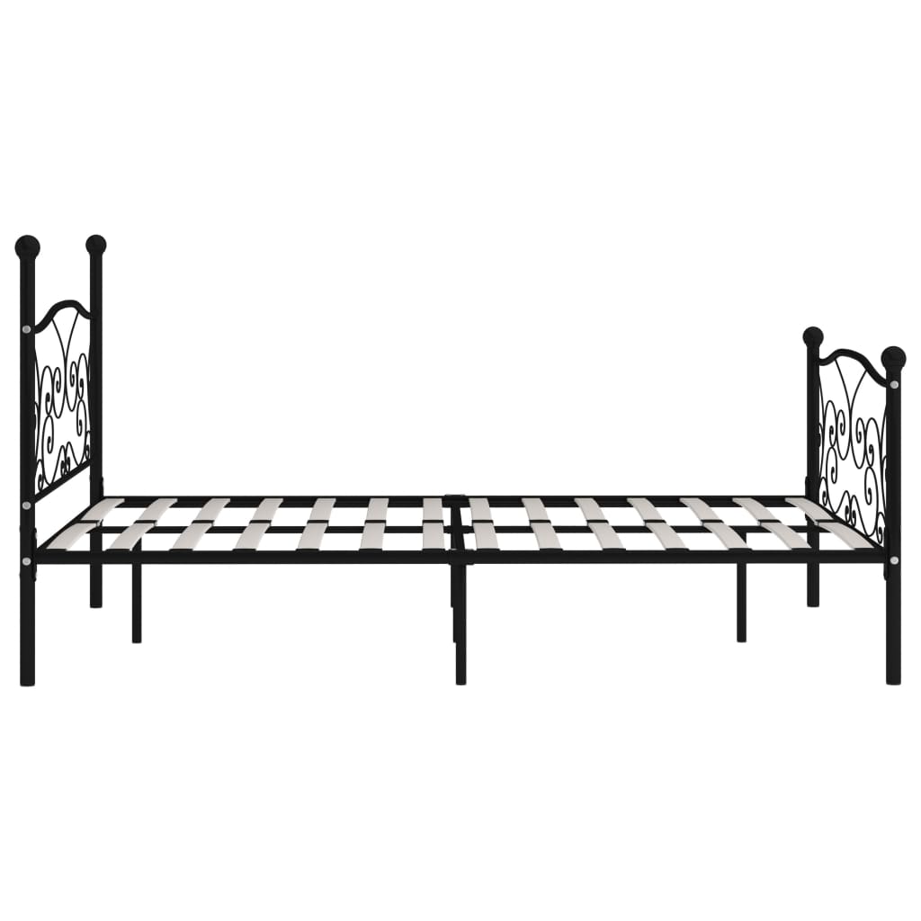 Black Metal Bed Frame 140x200 cm with Slatted Base (No Mattress)