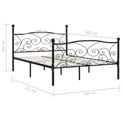 Black Metal Bed Frame 140x200 cm with Slatted Base (No Mattress)