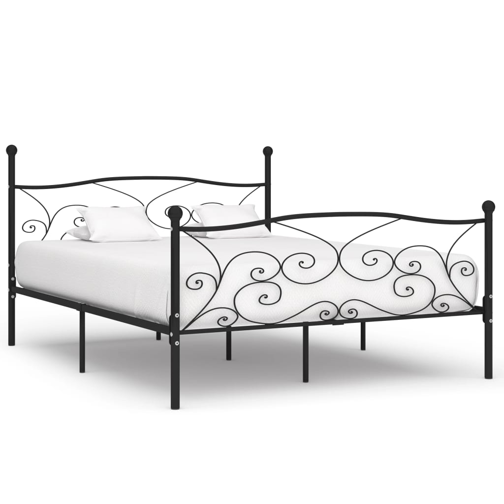 Black Metal Super King Bed Frame 180x200 cm with Slatted Base