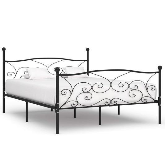 Black Metal Bed Frame 200x200 cm with Slatted Base - No Mattress