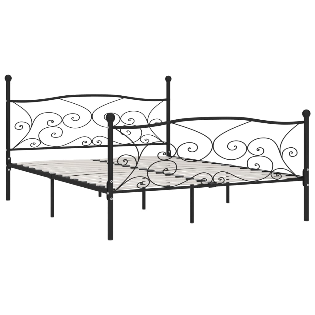 Black Metal Bed Frame 200x200 cm with Slatted Base - No Mattress
