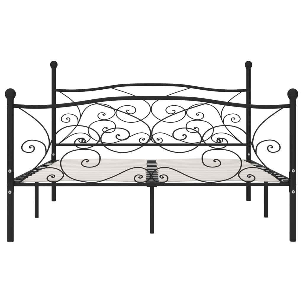 Black Metal Bed Frame 200x200 cm with Slatted Base - No Mattress