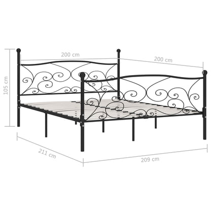 Black Metal Bed Frame 200x200 cm with Slatted Base - No Mattress
