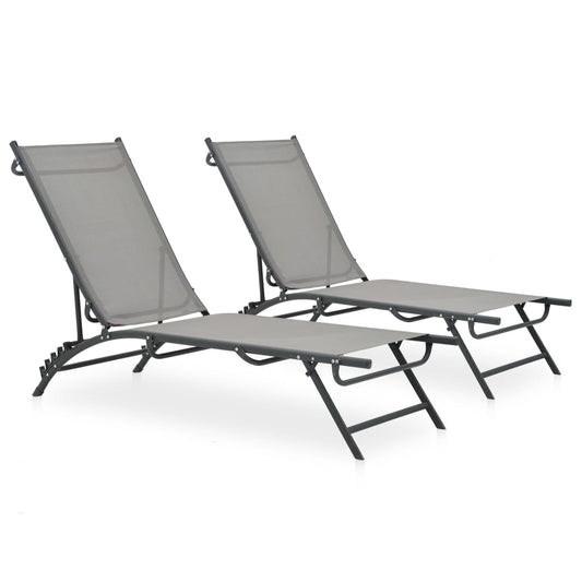 Set of 2 Textilene & Steel Sun Loungers - Durable Outdoor Comfort