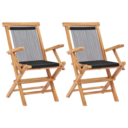 2-Piece Teak Wood & Rope Folding Garden Chairs - Solid & Stylish