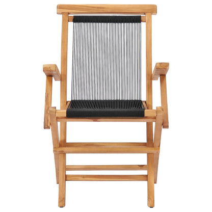 2-Piece Teak Wood & Rope Folding Garden Chairs - Solid & Stylish