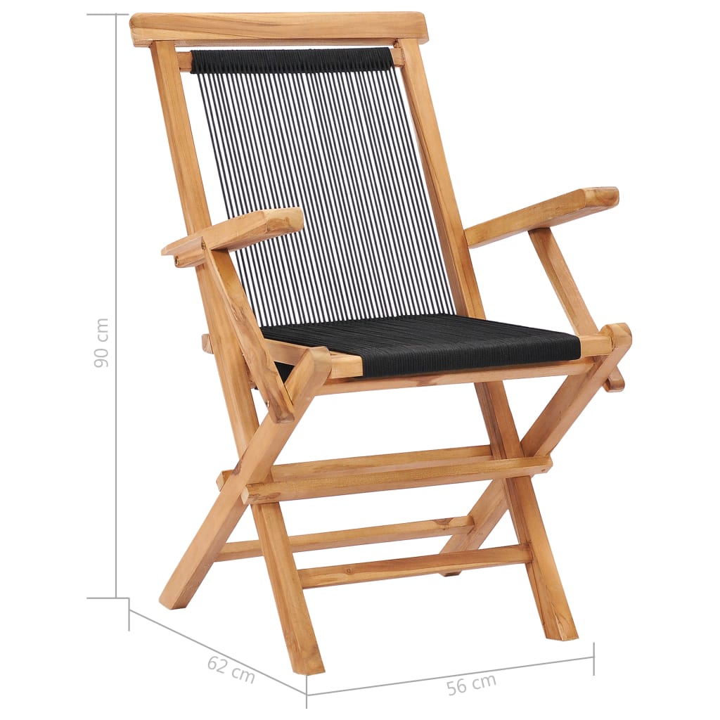 2-Piece Teak Wood & Rope Folding Garden Chairs - Solid & Stylish
