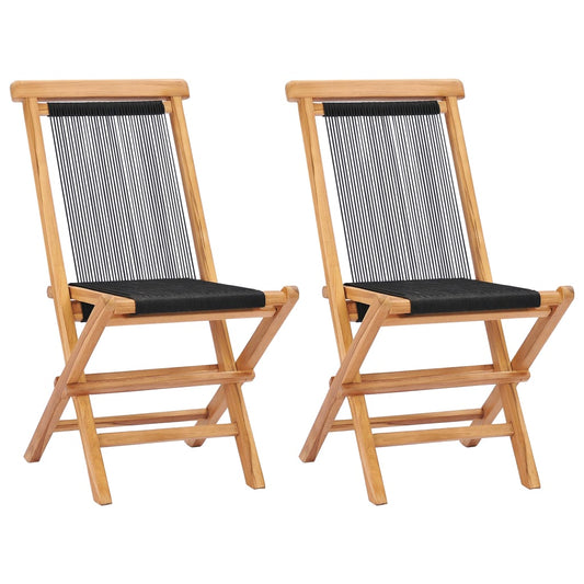 Teak Wood & Rope Folding Garden Chairs, 2 Pcs - Durable Outdoor Seating