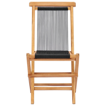 Teak Wood & Rope Folding Garden Chairs, 2 Pcs - Durable Outdoor Seating
