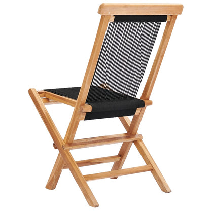 Teak Wood & Rope Folding Garden Chairs, 2 Pcs - Durable Outdoor Seating