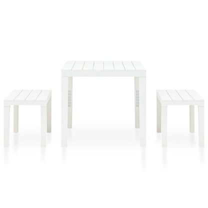 Garden Table with 2 Benches Plastic White