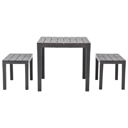 Garden Table with 2 Benches Plastic Brown
