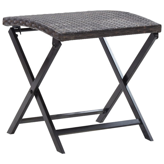 Compact Folding Stool in Brown Poly Rattan - Stylish & Durable