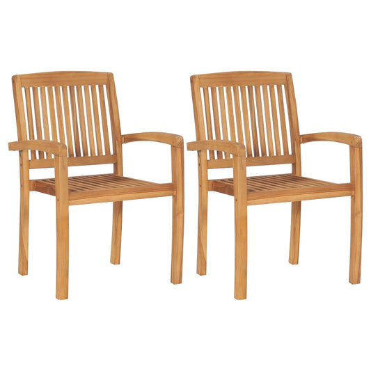 Solid Teak Wood Stacking Garden Dining Chairs, Set of 2
