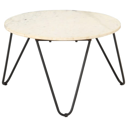 Coffee Table White 65x65x42 cm Real Stone with Marble Texture