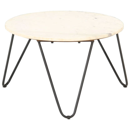 Coffee Table White 65x65x42 cm Real Stone with Marble Texture