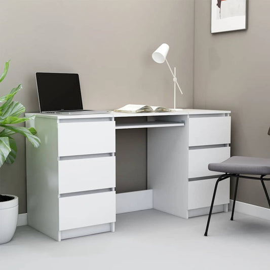 Modern White Engineered Wood Writing Desk - 140x50x77 cm