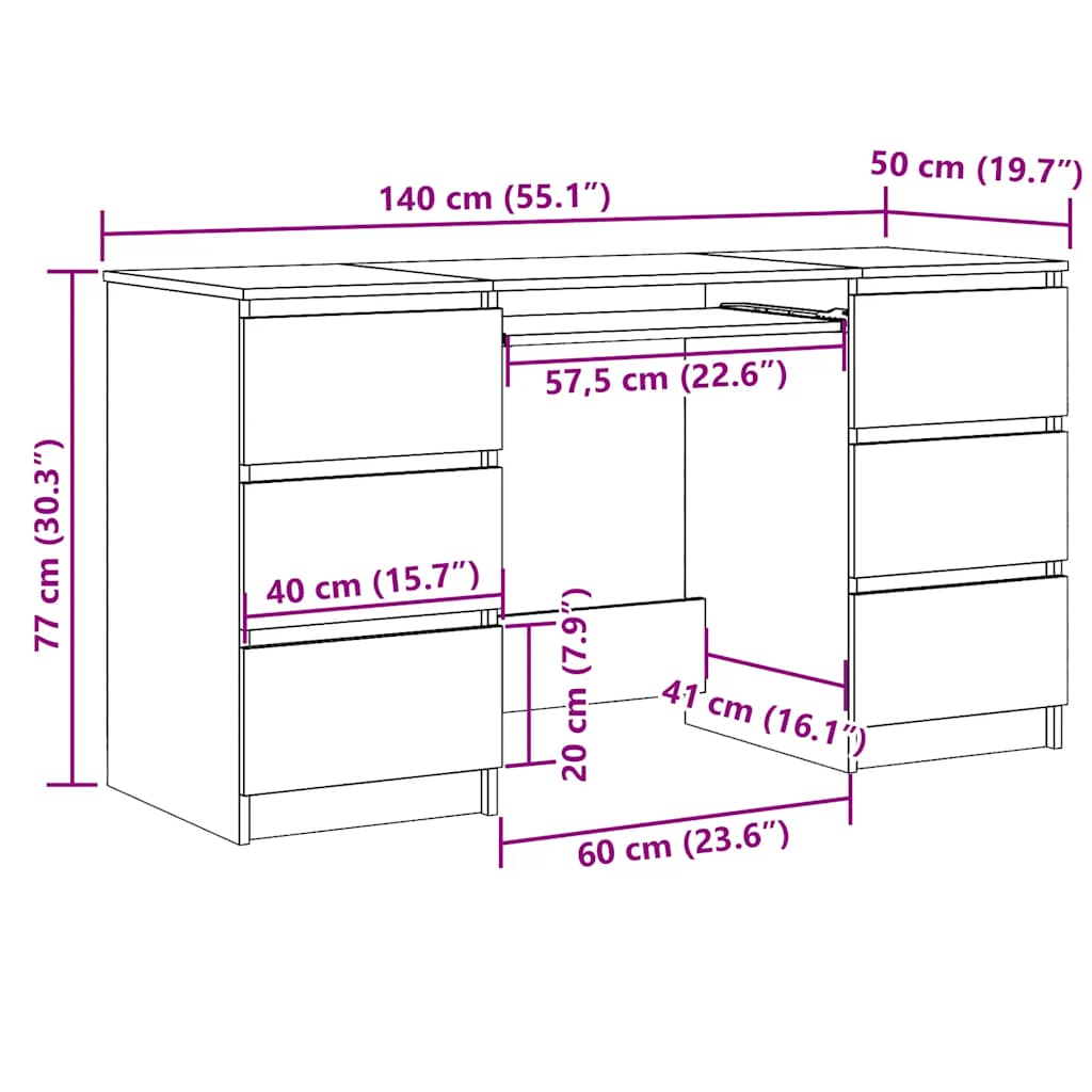 Sonoma Oak Writing Desk 140x50x77 cm - Engineered Wood
