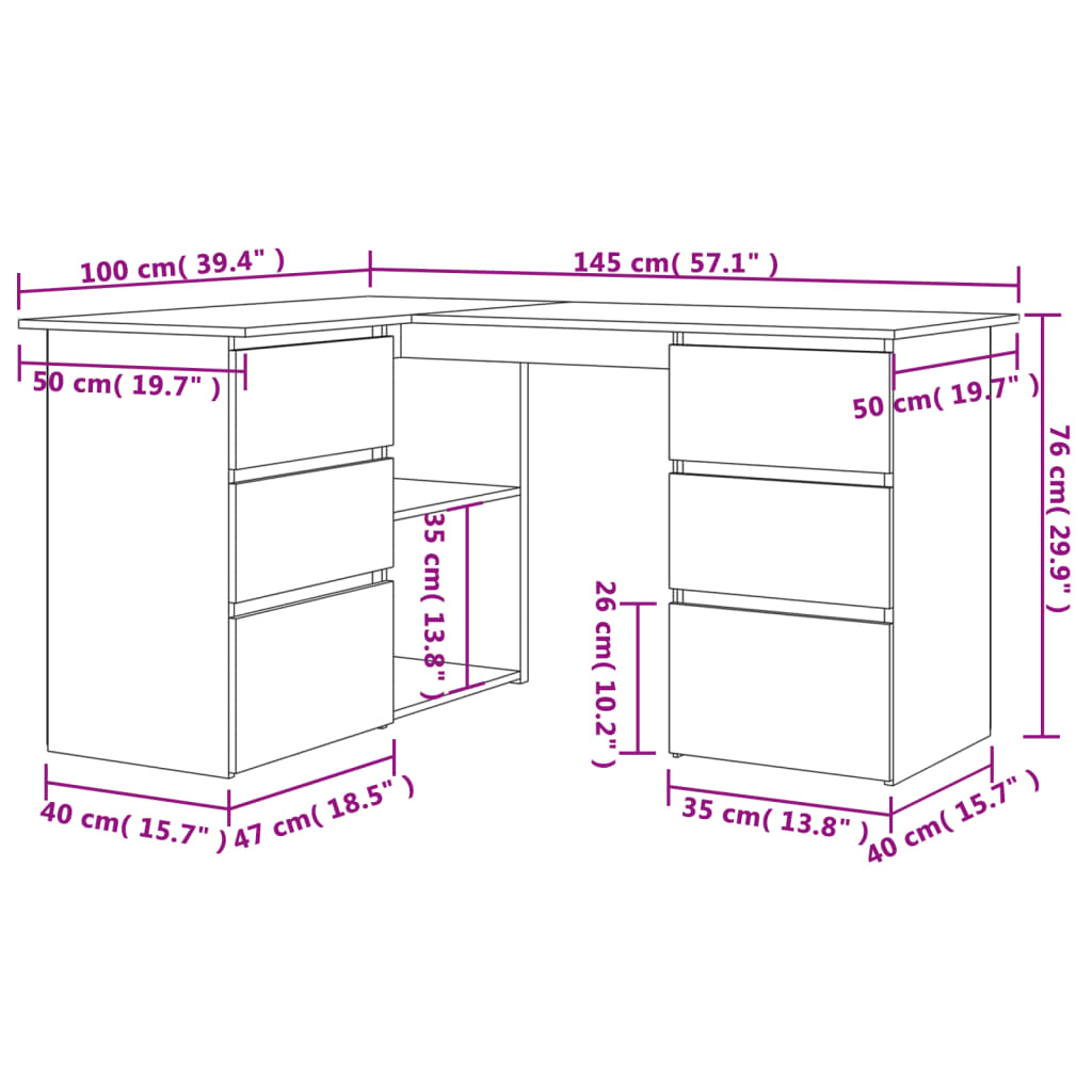Sonoma Oak Corner Desk 145x100x76 cm - Engineered Wood
