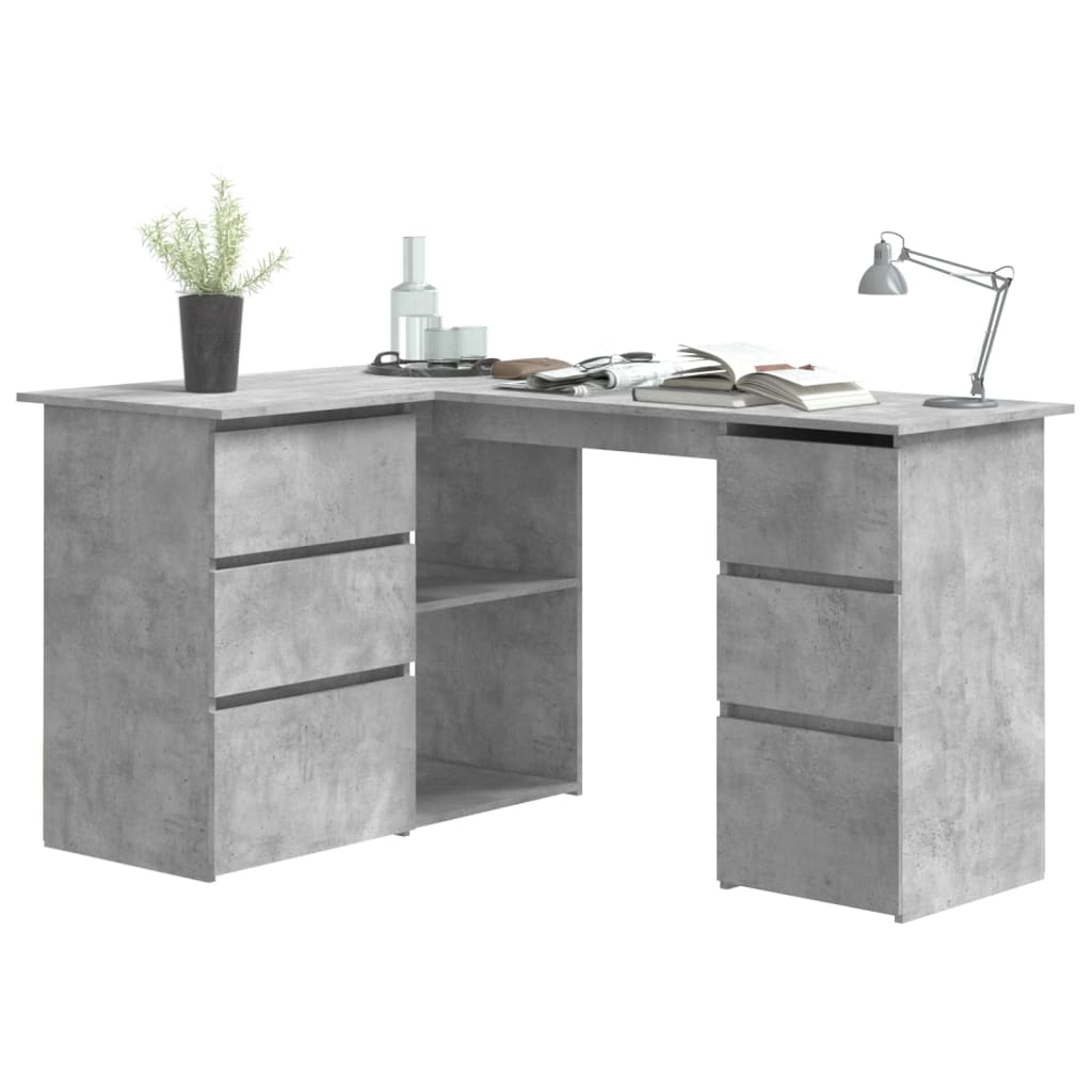 Stylish Concrete Grey Corner Desk, Engineered Wood, 145x100x76 cm
