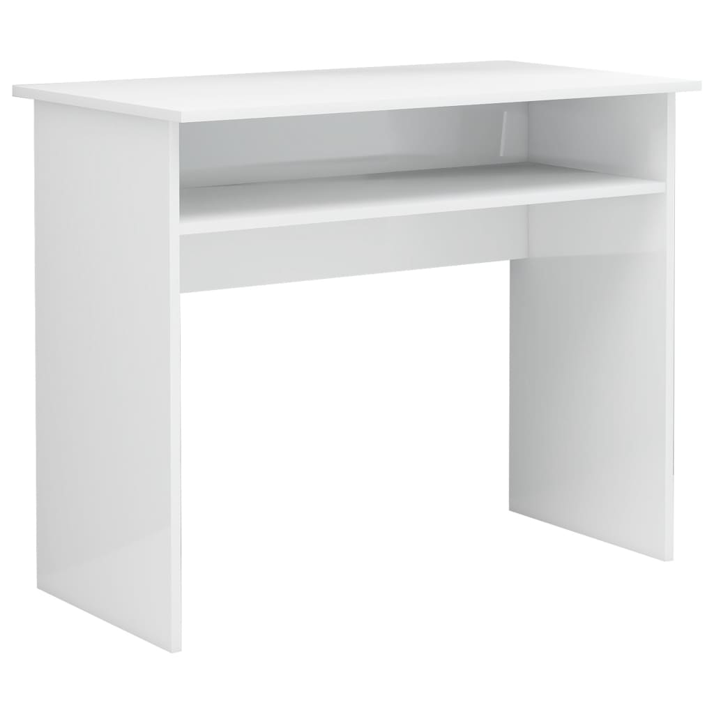 Sleek Engineered Wood Desk - High Gloss White, 90x50x74 cm