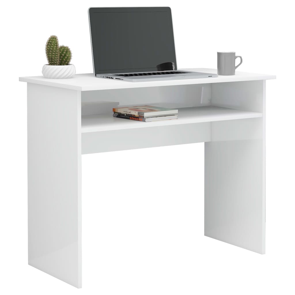 Sleek Engineered Wood Desk - High Gloss White, 90x50x74 cm