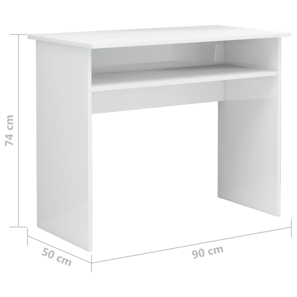 Sleek Engineered Wood Desk - High Gloss White, 90x50x74 cm