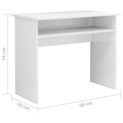 Sleek Engineered Wood Desk - High Gloss White, 90x50x74 cm