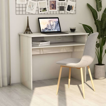 Sleek Engineered Wood Desk - High Gloss White, 90x50x74 cm