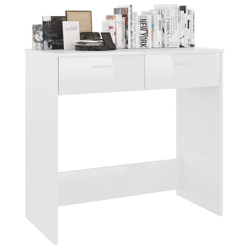Sleek High Gloss White Desk, 80x40x75 cm - Engineered Wood