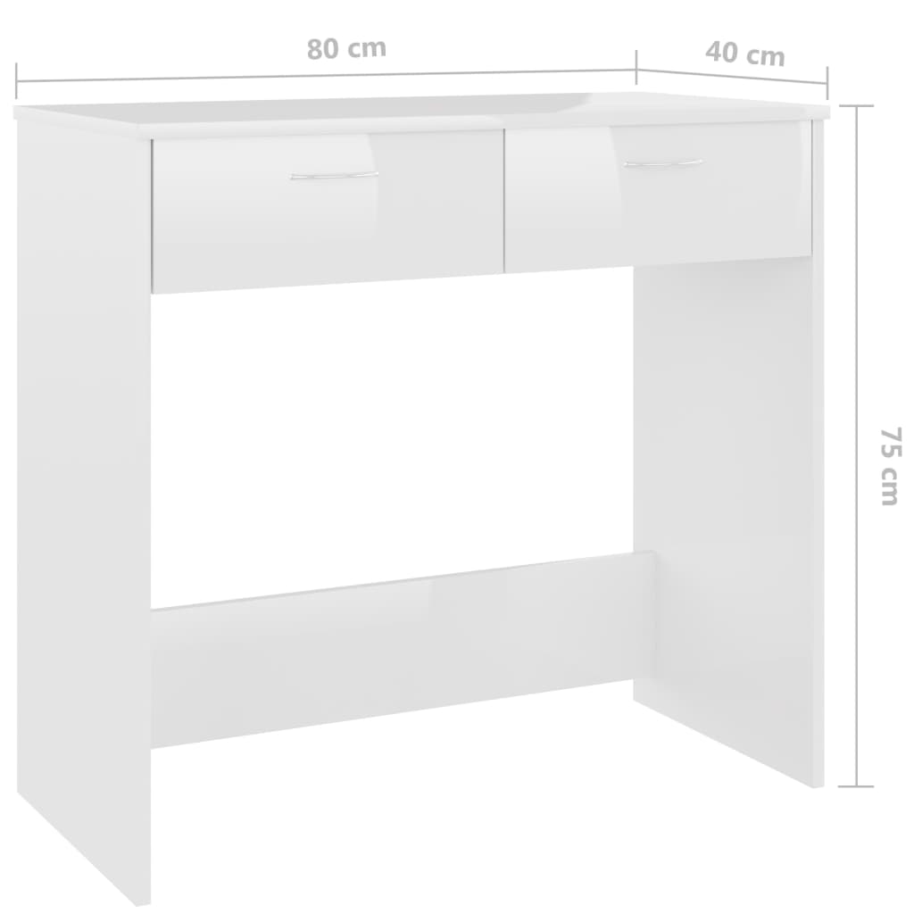 Sleek High Gloss White Desk, 80x40x75 cm - Engineered Wood