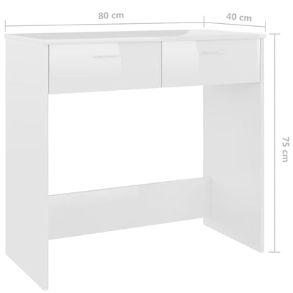 Sleek High Gloss White Desk, 80x40x75 cm - Engineered Wood